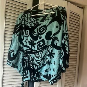 Stylish Women's Blue and Black Patterned Blouse
